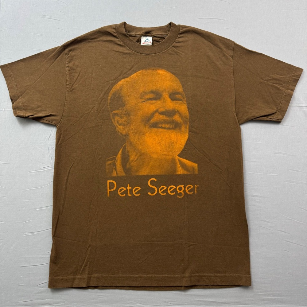 Pete Seeger Graphic T-Shirt Brown Alstyle AAA Mens Large Folk Music Portrait